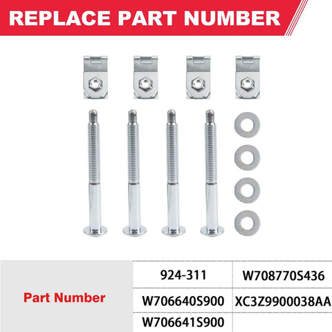 Group of bolts and washers for Heavy Duty Truck Bed Mounting Hardware Kit Built Bad To The Bone For A Smooth Install And Rust Resistant Coating Direct Factory Replacement For Ford F250 F350 No Sweat Guaranteed.