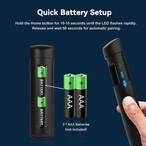 Replacement Fire TV Remote With Voice For All Firestick Devices, battery setup, AAA batteries displayed and inserted