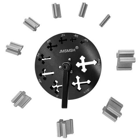 Cross Shape Disc Cutter Set Of 9 Punches For Jewelry Making Pendants And Bracelets with SKH9 steel molds arranged around a black disc.