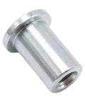 Built Tough M8 X 25mm Top Hat Threaded Insert Sleeve Nut designed for welding, showcasing a flat flange base and durable aluminum material.