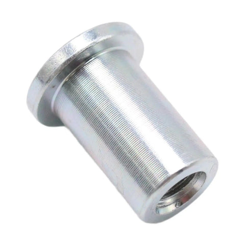 Built Tough M8 X 25mm Top Hat Threaded Insert Sleeve Nut designed for welding, showcasing a flat flange base and durable aluminum material.