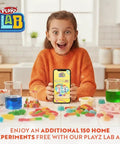 Child excitedly holding phone in kitchen with colorful candy from Hands On Edible Candy Making Science Kit For Kids Ages 8 To 12 With 40 Fun Experiments To Craft Chocolates Jelly Candies Rock Candy Lollipops And More Educational Sweet Science.