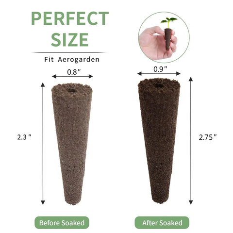 100 Pack Grow Sponges And Seed Pods Replacement For AeroGarden Mold Free Root Growth Sponges Kit dimensions before and after soaking