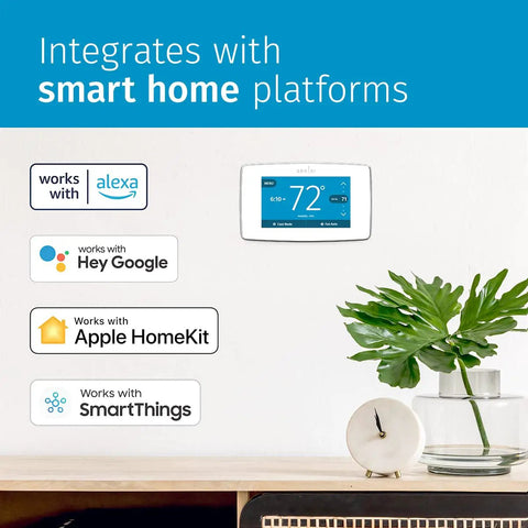 Touchscreen Smart Thermostat for Home WiFi Control with Alexa, Energy Star Certified, Programmable Thermostat, ST75W White on wall