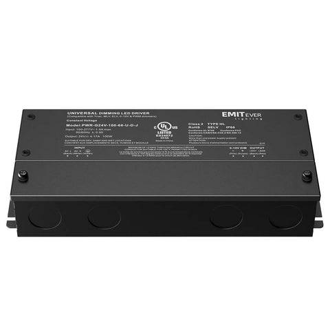 Front view of Go-To Five In One Dimmable LED Driver For Tough Lighting Setups, 100W AC 100-277V To DC 24V Transformer, IP67 Waterproof UL Listed
