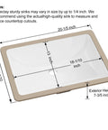 Top Shelf White Fireclay Undermount Bathroom Sink Rectangle 18X13 Inch dimensions with drain hole and exterior height indicator.
