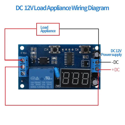12V DC Infinite Cycle Delay Timer Relay With LED Display, On Off Switch Loop Module for DIY Projects, blue wiring diagram