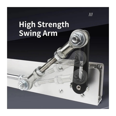 Rock Solid Electric DC Telescopic Linear Actuator Dead Simple Reciprocating Motorized Cylinder showing high strength swing arm with metal components.