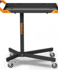 Mobile Rolling Tool Cart With 8 Adjustable Heights From 34.25 To 48.03 Inches Adjustable Work Bench For Garage 110 Lb Capacity On Wheels Multi Scene Work Table In Orange Easy Glide Swivel Wheels And Locking Casters side view