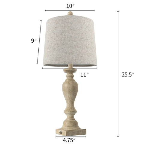 Cozy Farmhouse Vibe 25.75 Inch 3 Way Dimmable Table Lamp Set Of 2 With Touch Control And USB A And USB C Charging Ports For Bedroom Nightstand Or Living Room Desk Lamps