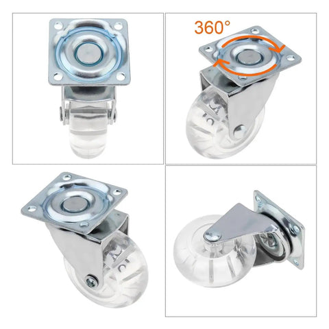 4 Pack 2 Inch Transparent Silent Universal Casters Crystal Wheels For Office Chair And Small Cart Smooth 360 Degree Rotation Noise Free Glide Easy