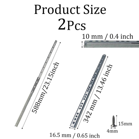 Heavy Duty Ball Bearing Drawer Slides 2 Pack, 342mm Full Extension Side Mount Rails with dimensions displayed.