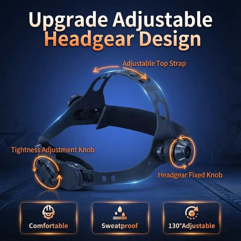 Adjustable headgear for Auto Darkening Welding Helmet With True Color Wide View Screen Solar Battery Powered Two Arc Sensors