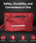 Waterproof Welder Cover shown with cable, protective dust shield for welding machines, 20 x 14.17 x 8 inches, red PVC material