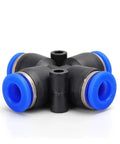 Bulk 50 Pack PZA Pneumatic Plastic Fittings Quick Connectors For Water Hose And Air Lines, 4 Way And 5 Way Push, close-up