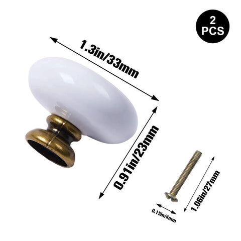 Slick Round Ceramic Cabinet Knobs With Antique Brass Base, Old School Drawer Pulls For Dressers And Closets, Chip Resistant White Glaze, 2 Pack Deal That Genuinely Flips Your Room Vibe Now, 1.3in ceramic knob with brass base.
