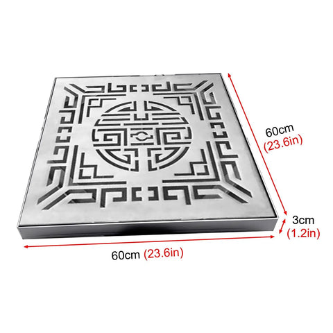Heavy Duty Square Outdoor Drain Grate With Frame Brushed 304 Stainless Steel Catch Basin Cover, 60cm size, flat design.