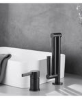 Desk Mounted 360 Rotate Foldable Basin Faucet Mixer Hot and Cold Sink Tap Rotate Folding Spout Kitchen Matter Black,Black Color-R with sink.