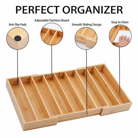 Expandable Bamboo K Cup Holder Drawer Organizer For Coffee Pods And Tea Bags Flexible 12.6 To 21.6 Inch Pod Storage Tray