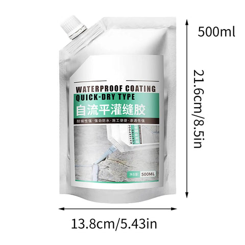 Crack Repair Sealant For Concrete And Surfaces 500Ml pouch showing dimensions and label in multiple languages.