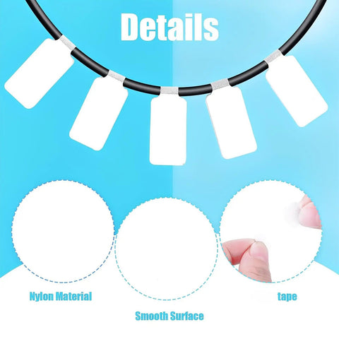 60 Pieces Self Adhesive Cable Labels For Wires And Cords, Nylon Writable Tags, close-up detail of white cable tags on cord