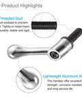 Top Shelf M10 X 25Mm Clamping Lever Handles Deliver Real Kickin Quick Release Lock Knobs With Snug Hex Socket Fit For Serious Lathe Work Classic Silver Tone 2 Piece Pack, showcasing threaded stud and lightweight aluminum.