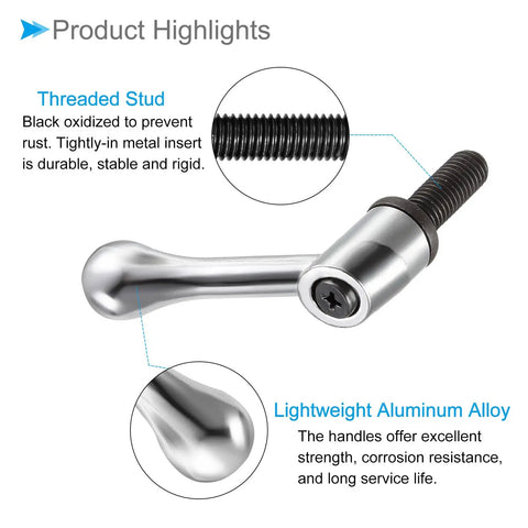 Top Shelf M10 X 25Mm Clamping Lever Handles Deliver Real Kickin Quick Release Lock Knobs With Snug Hex Socket Fit For Serious Lathe Work Classic Silver Tone 2 Piece Pack, showcasing threaded stud and lightweight aluminum.