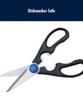 All Purpose Kitchen Scissors With Built In Bottle Opener And Jar Cap Opener Heavy Duty Stainless Micro Serrated Blades Ergonomic Polypropylene Handle Rust Resistant Multi Use Shears For Food Prep Made In Japan, dishwasher safe
