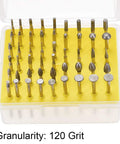 Diamond Burr Bit Set For Rotary Tools Grinding And Carving 120 Grit One Eighth Inch Shank Small Head 50 Pcs in a storage box