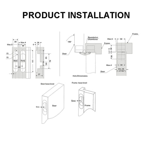 Installation diagram for Concealed 3D Invisible Door Hinge For Wooden Doors With 180 Degree Inside And Outside Swing Left Open