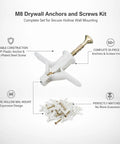Heavy Duty Hollow Wall Mounting Kit For Shelves And Mirrors With M8 Drywall Anchors And Screws 50 Piece Zinc Plated Steel Hardware Set