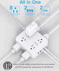 12 In 1 Surge Protector Power Strip With 10 Ft Braided Extension Cord 1080J Surge Protection 8 AC Outlets And 4 USB Charging Ports With 2 USB C Ports Wide 2 Point 2 Inch Spacing To Fit Large Adapters For Home Office And Gaming Setup, angled top view
