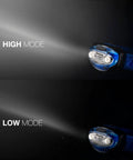 Vision LED Headlamp 200 Lumen 4 Pack With 12 AAA Batteries Included showing high and low beam modes