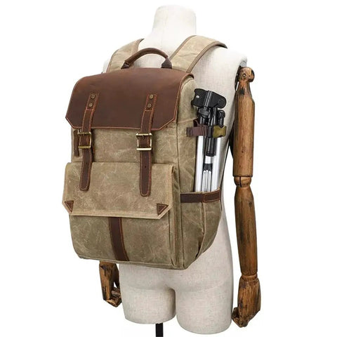 Rugged Batik Waterproof Canvas Camera Backpack With Large Capacity Main Camera Compartment And Anti Theft Rear Access Detachable Divider
