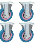 Badass Heavy Duty Swivel Caster Wheels With Solid Brakes, blue and pink polyurethane wheels for easy movement.