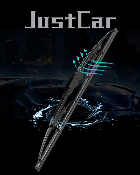 Heavy Duty Metal Frame Windshield Wiper Blades All Season Pair U Hook Adapter shown with sleek design and water spray effects.