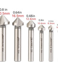 Dtacke 6pc set of 90° 3-flute HSS chamfer end mills for countersinking (Amazon brand)