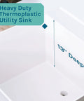 Heavy Duty 19 Gallon Thermoplastic Utility Sink With Adjustable Metal Legs 13-inch deep interior, white, no faucet included