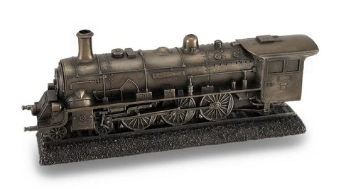 10.5 Inch Steam Locomotive Engine Cold Cast Resin Statue In Antique Bronze Finish Steampunk Decor For Home Office Shelf Gift For Train Fans And Collectors Dope Showpiece For Your Rail Nerd Vibe displayed on a shelf