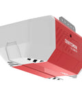 Red and white housing of 3/4 HP Ultra Quiet Smart Belt Drive Garage Door Opener With Wi Fi Control And Battery Backup