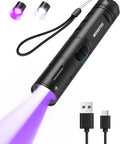 Rechargeable 2-in-1 UV and White Light Flashlight With 395nm UV Black Light Waterproof Zoomable Beam with Type-C cable