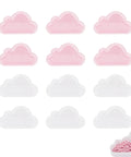 12 Pack Cloud Paperclip Holder With Snug Lid Mini Plastic Desk Organizer in pink and white, eyelash details visible