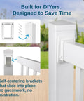 Top Shelf White Vinyl Deck And Porch Railing Kit Provides Chill Kickback Vibes With Zero Grind DIY Installation For Weatherproof Security On Backyard Patios And Balconies, showcasing self-centering brackets for easy assembly.
