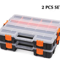 Built Tough 34 Compartments Toolbox Organizer Set With 20 Removable Dividers For Screws Nuts And Small Parts Clear Lid Black And Orange Plastic Case Large 15 Inch Long By 11.6 Inch Wide By 2.6 Inch Deep Two Piece Set