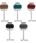 Premium Small Nylon Fiber Grinding Heads For Rotary Tool Buffing Set, 25mm, 3mm shank, ideal for metal polishing and surface deburring.