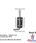 Beefy Heavy Duty Iron Door Bolt In Black Powder Coat, Two Piece Pack, Cast Iron Construction, Tough Home Security Latch For Exterior Doors, 142Mm X 62Mm X 23Mm, Made In India, 25mm hole to hole