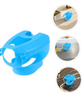 5 Piece Hollow Out Pigeon Injection Holder in blue shown on various surfaces, with buckle stable fixation for bird care.