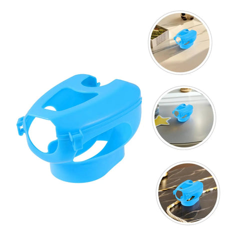 5 Piece Hollow Out Pigeon Injection Holder in blue shown on various surfaces, with buckle stable fixation for bird care.