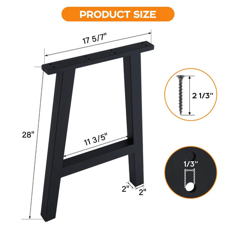 X Shaped 16 Inch Iron Table Legs Set Of 2 For DIY Dining And Coffee Tables, Heavy Duty Metal Bench Legs In Black Bake Finish dimensions