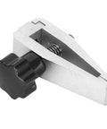 Close-up of a stainless steel Push-Pull Force Fixture Clamp For Tensile Testing with an anti-slip adjustable knob and cogging friction.